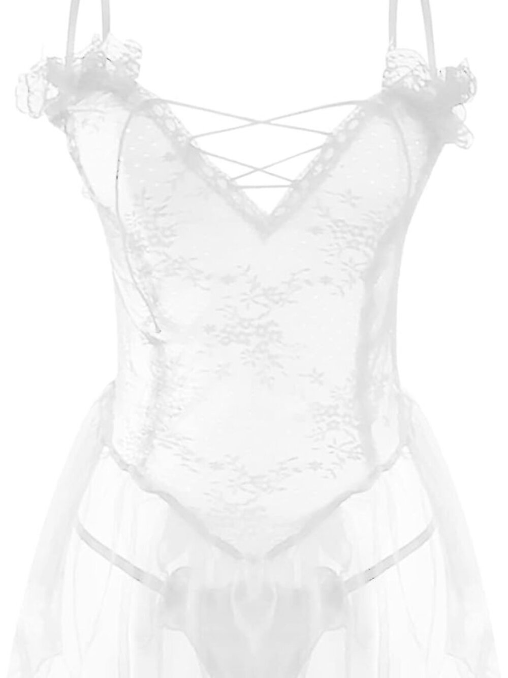 Sheer Lace Babydoll Chemise in White - Women Intimates Set
